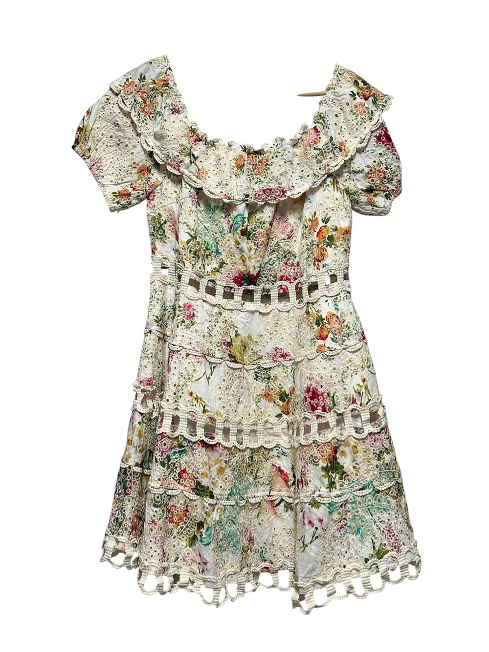 Ina Cream Floral Eyelet Dress with Crochet Trim